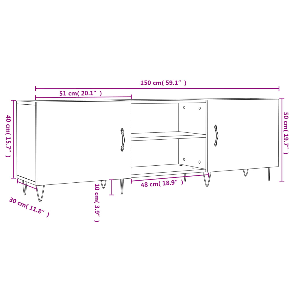 vidaXL TV-taso musta 150x30x50 cm tekninen puu