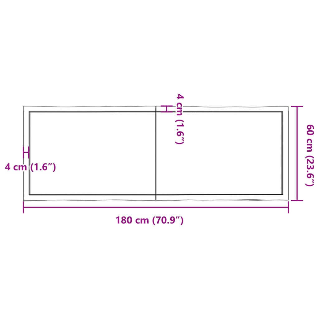 vidaXLPöytälevy ruskea 180x60x(2-6)cm käsitelty täystammi elävä reuna