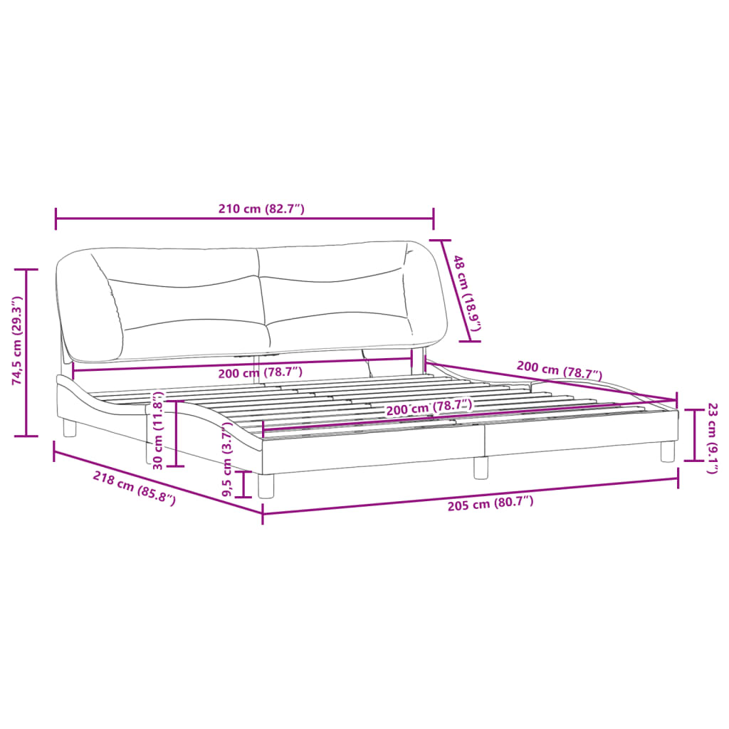 vidaXL Sängynrunko LED-valoilla musta 200x200 cm keinonahka