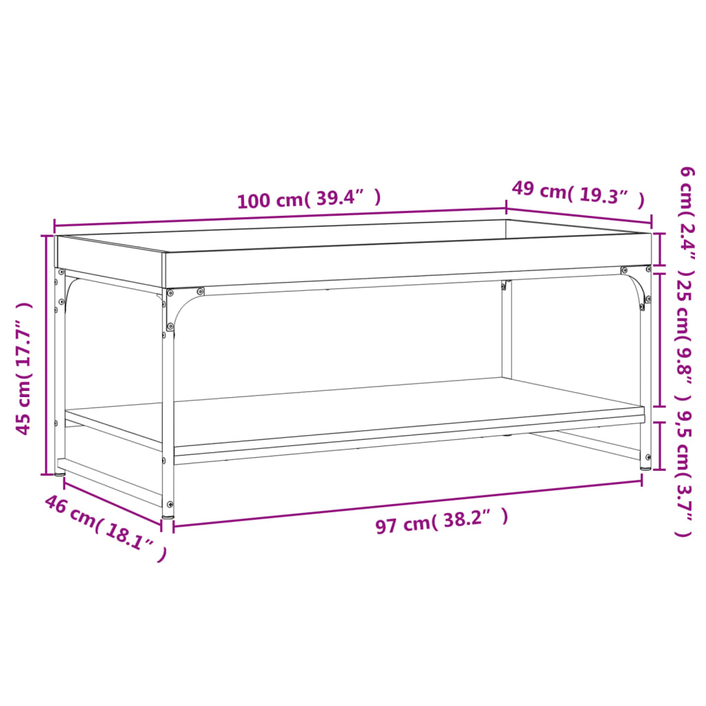 vidaXL Sohvapöytä musta 100x49x45 cm tekninen puu