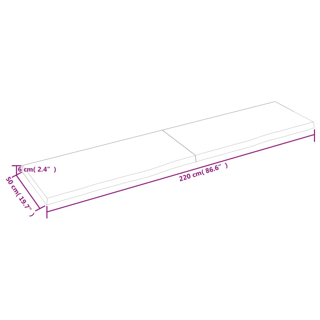 vidaXL Pöytälevy 220x50x(2-6) cm käsittelemätön täystammi