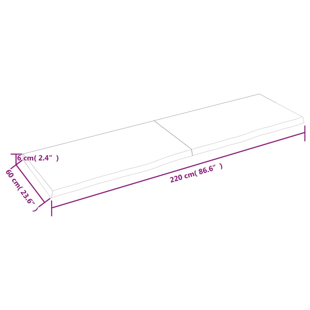 vidaXL Kylpyhuoneen työtaso t.ruskea 220x60x(2-6)cm käsitelty täyspuu