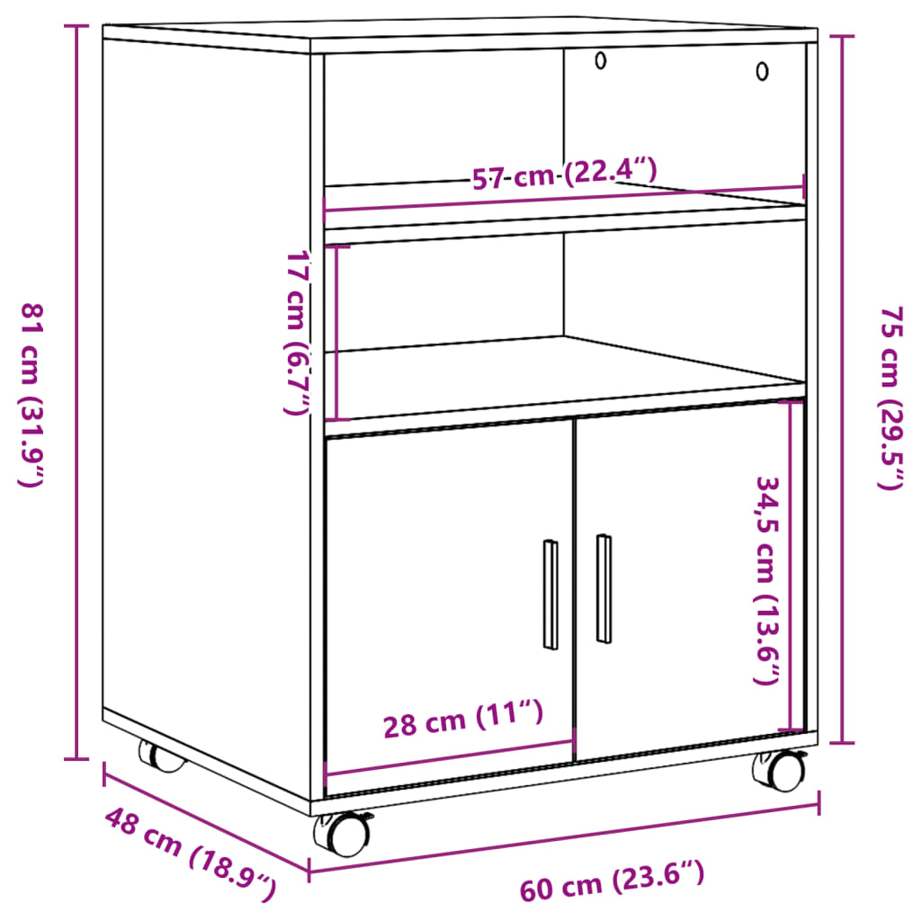 vidaXL Kaappi pyörillä vanha puu 60x48x81 cm lastulevy