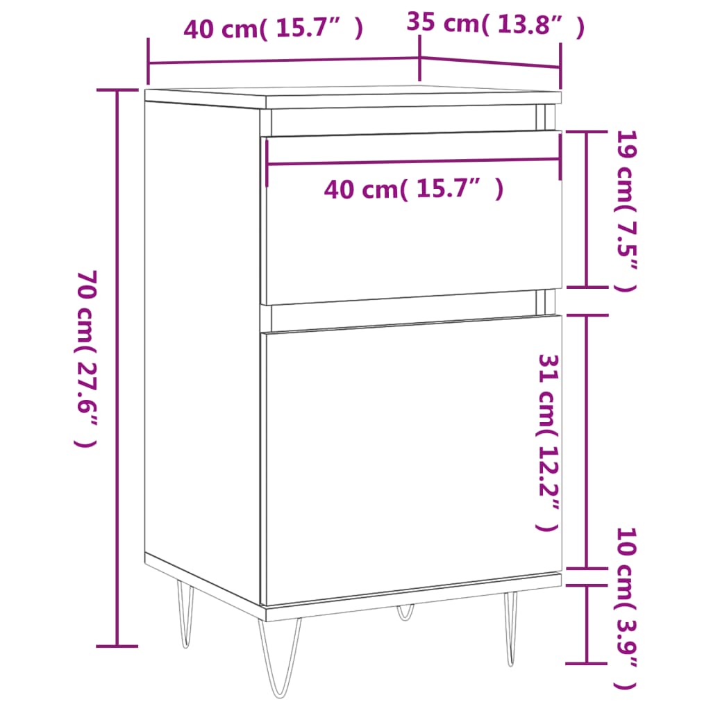 vidaXL Senkit 2 kpl valkoinen 40x35x70 cm tekninen puu