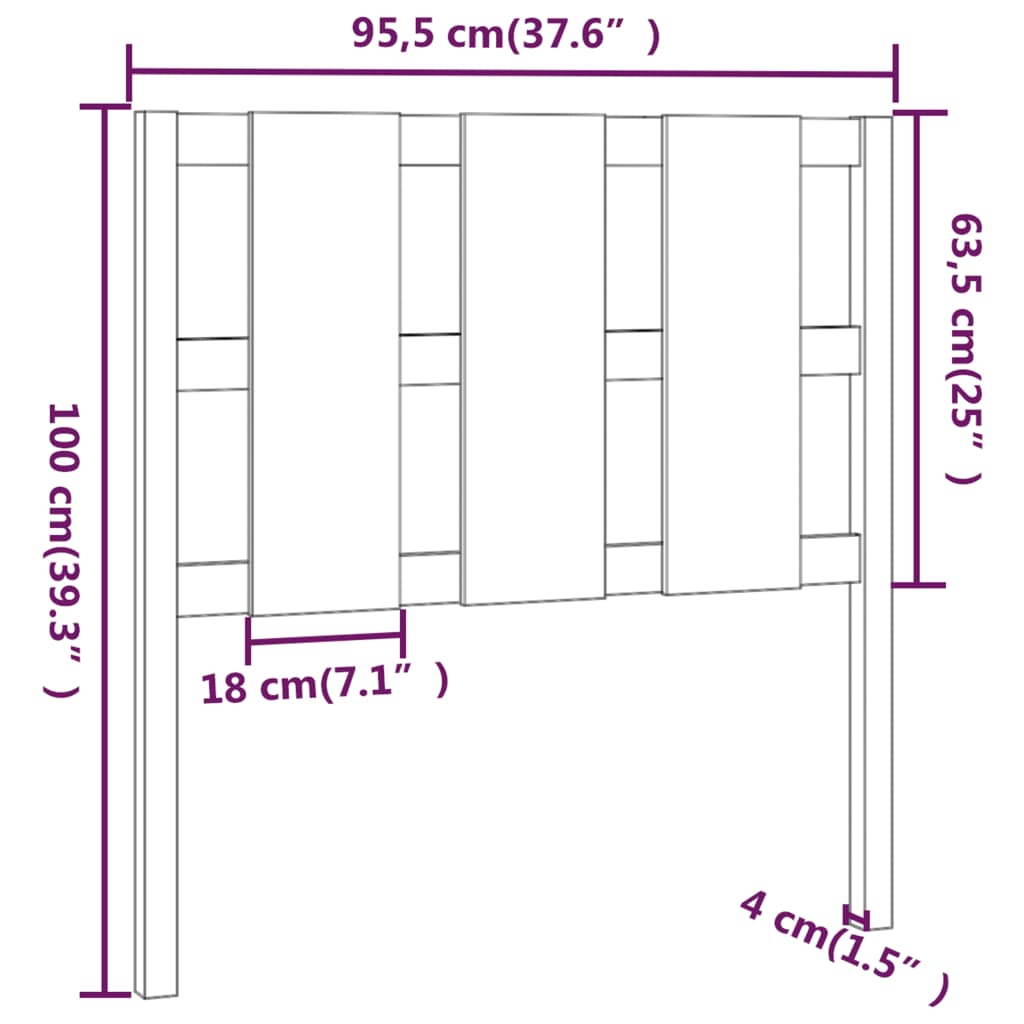 vidaXL Sängynpääty musta 95,5x4x100 cm täysi mänty