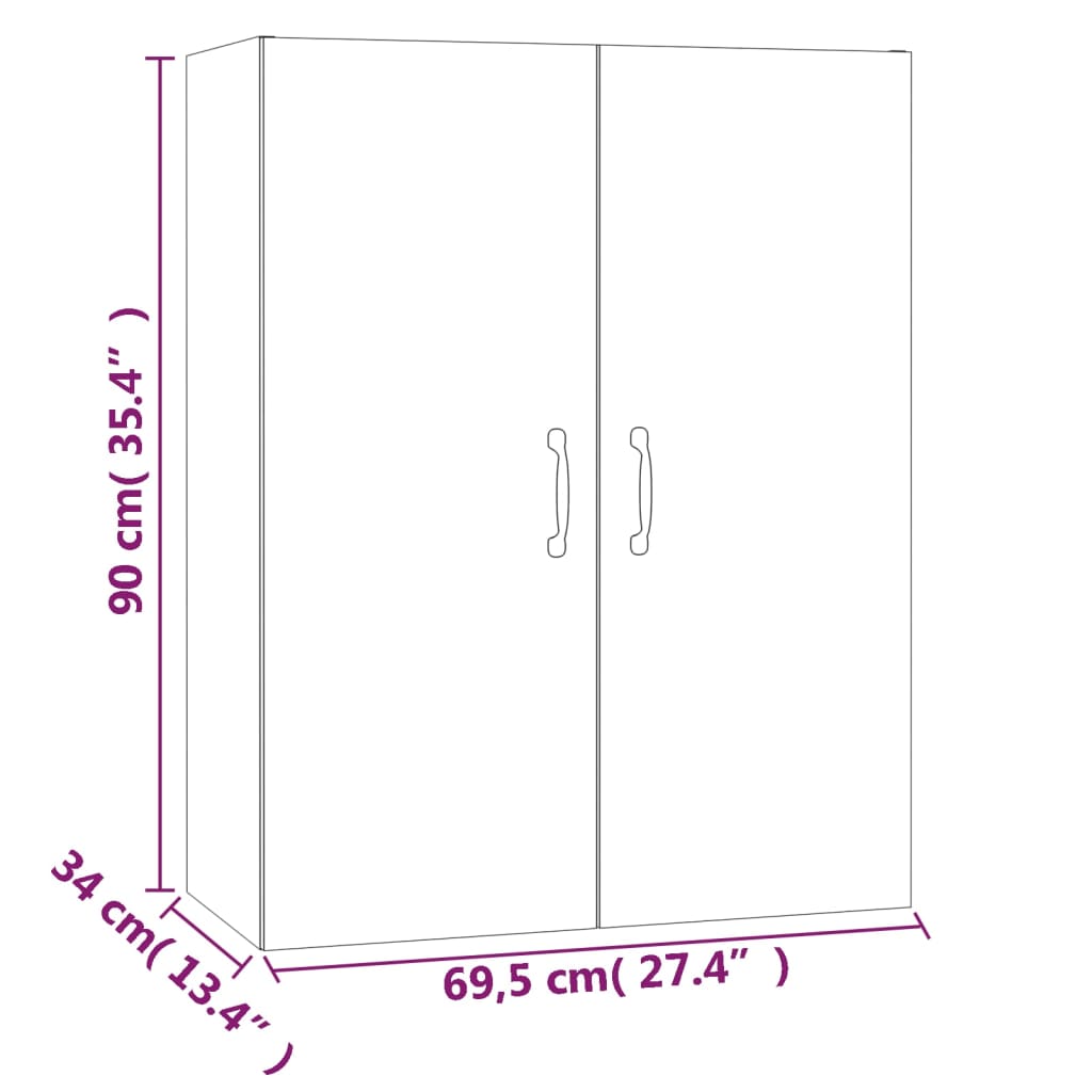 vidaXL Riippuva kaappi ruskea tammi 69,5x34x90 cm tekninen puu