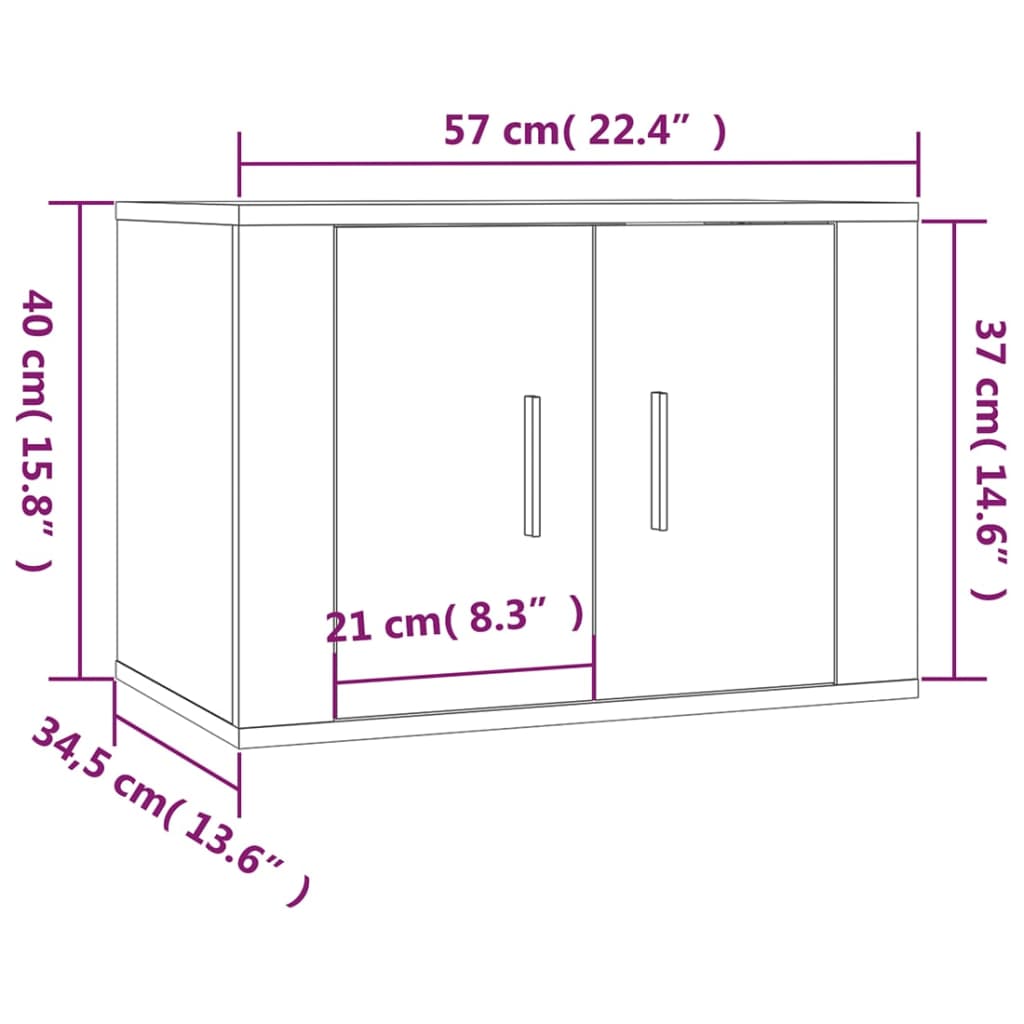 vidaXL Seinäkiinnitettävät TV-kaapit 2 kpl valkoinen 57x34,5x40 cm