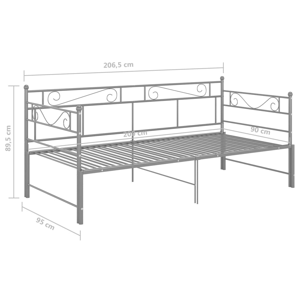 vidaXL Vuodesohvan runko harmaa metalli 90x200 cm