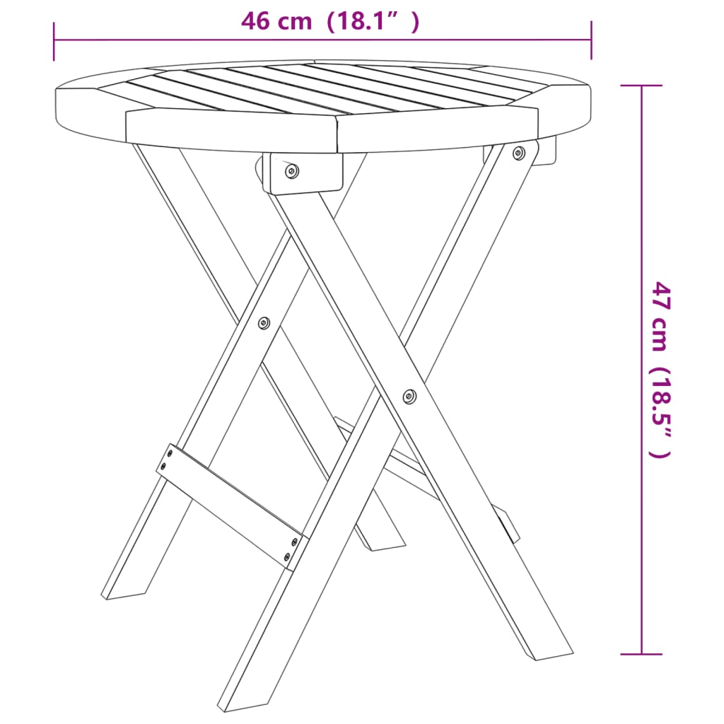 vidaXL Taitettava puutarhapöytä valkoinen Ø 46 cm täysi akasiapuu