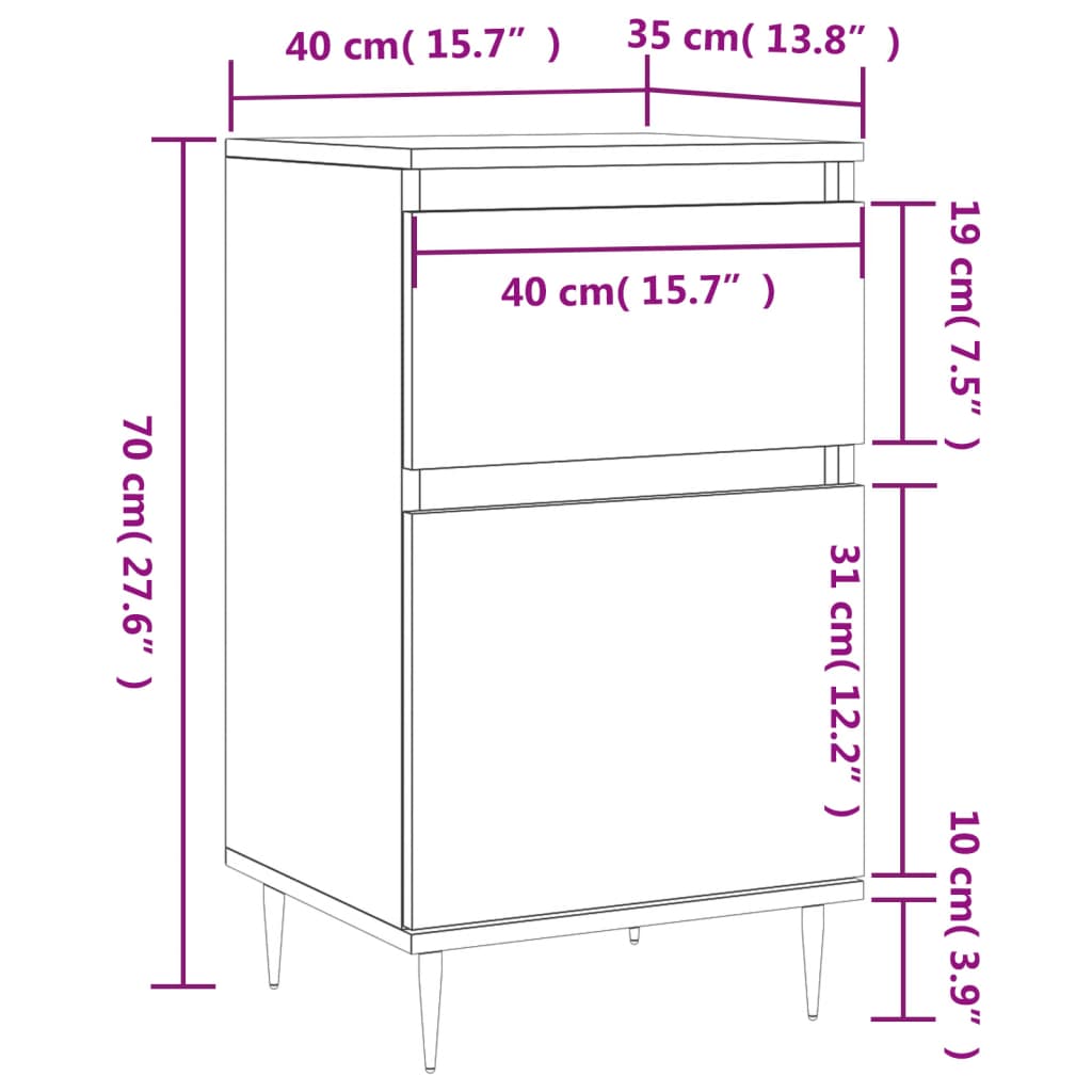 vidaXL Senkki Sonoma tammi 40x35x70 cm tekninen puu