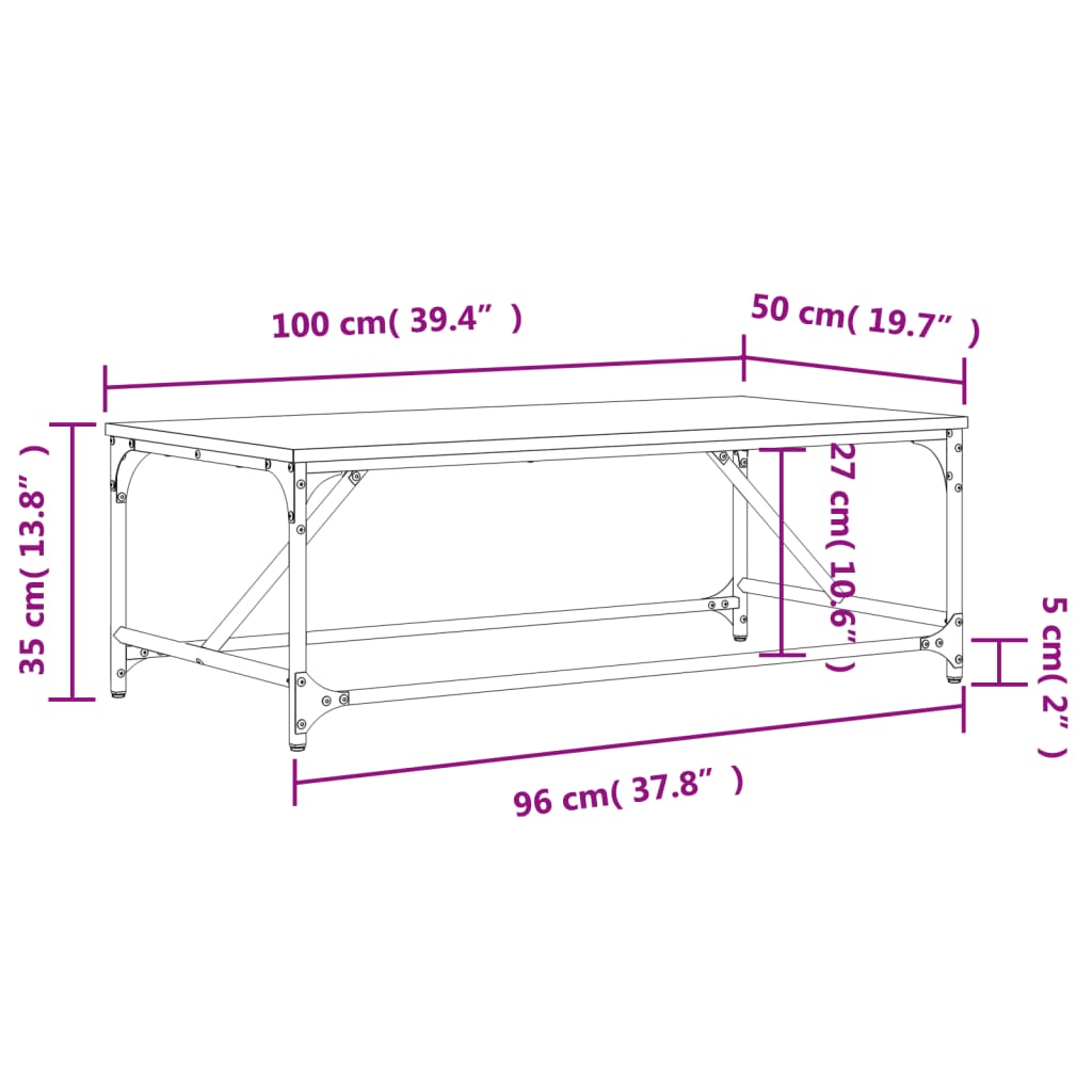 vidaXL Sohvapöytä ruskea tammi 100x50x35 cm tekninen puu