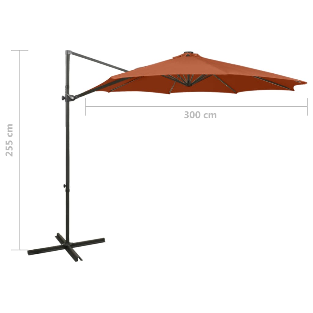 vidaXL Riippuva aurinkovarjo tangolla ja LED-valoilla terrakotta 300cm