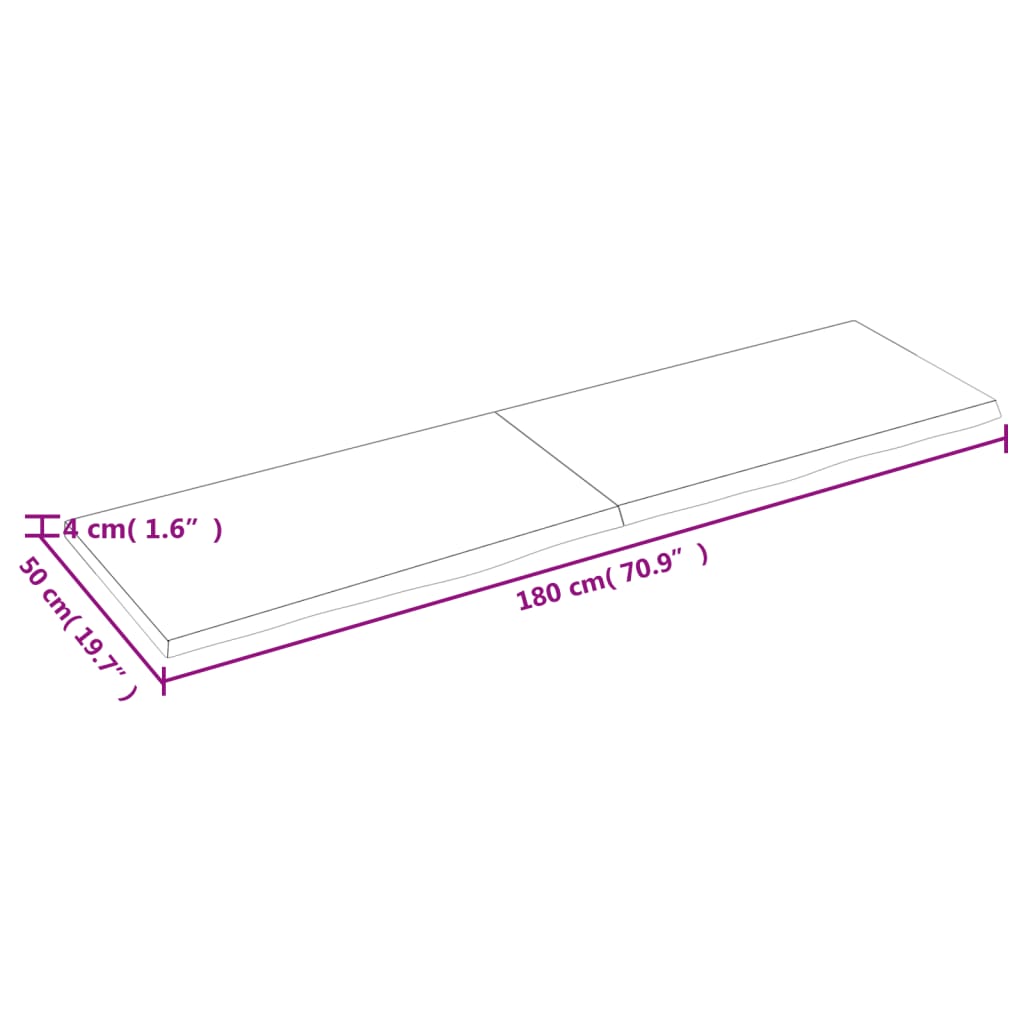 vidaXL Kylpyhuoneen työtaso 180x50x(2-4) cm käsittelemätön täysi puu