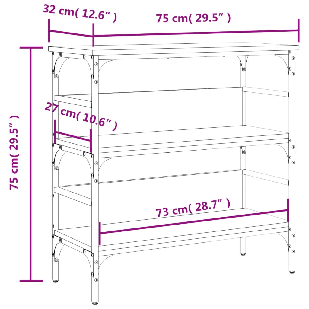 vidaXL Konsolipöytä savutammi 75x32x75 cm tekninen puu