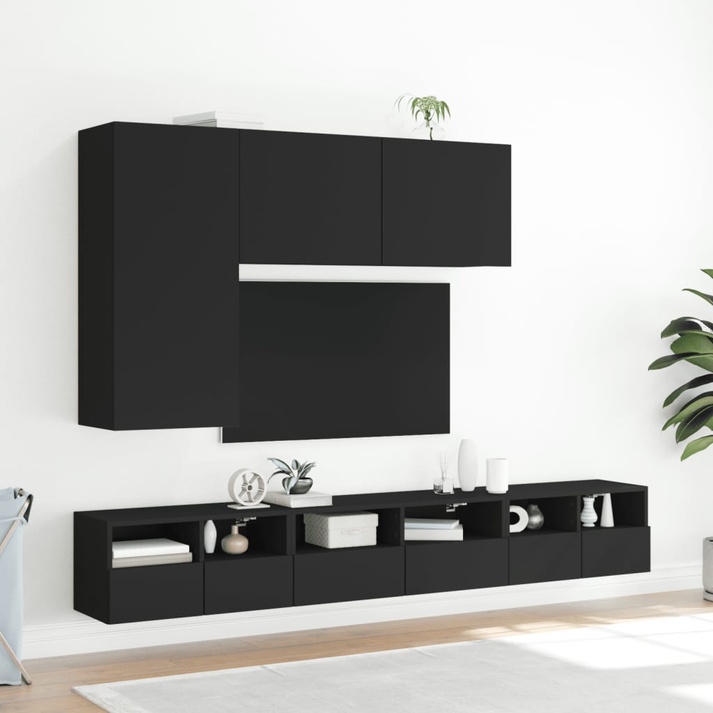 vidaXL TV-seinäkaapit 2 kpl musta 60x30x30 cm tekninen puu