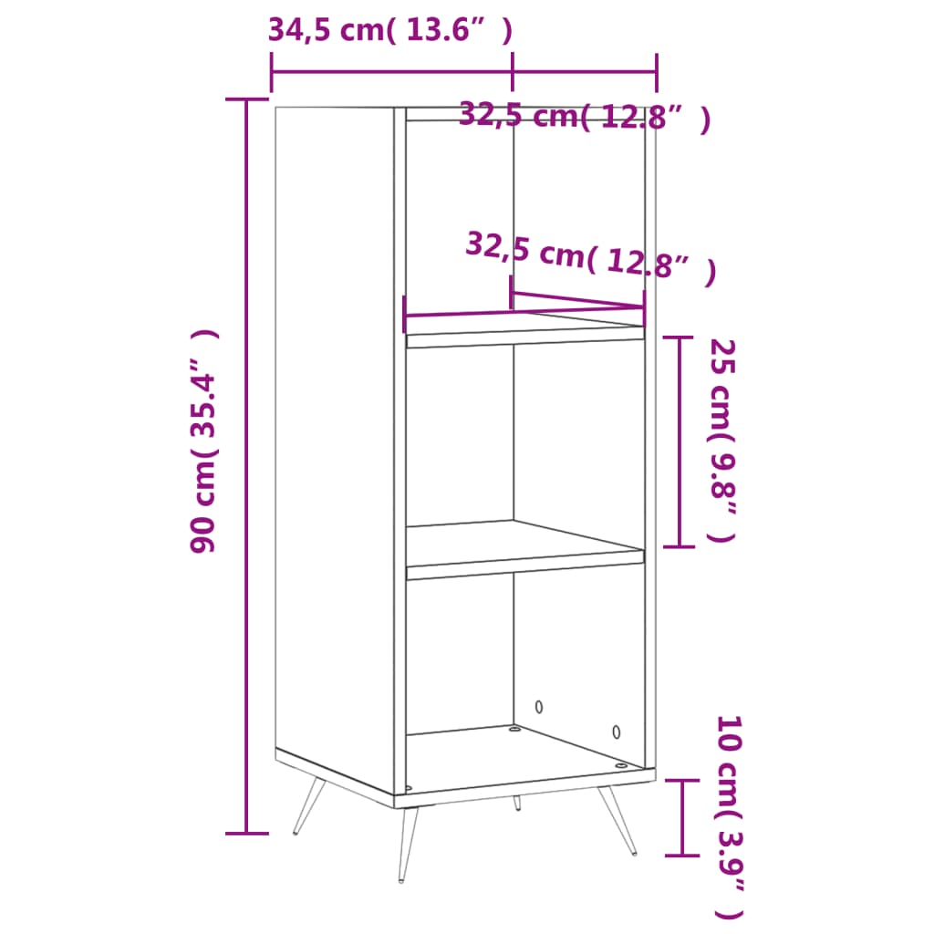 vidaXL Hyllykaappi korkeakiilto valkoinen 34,5x32,5x90 cm tekninen puu