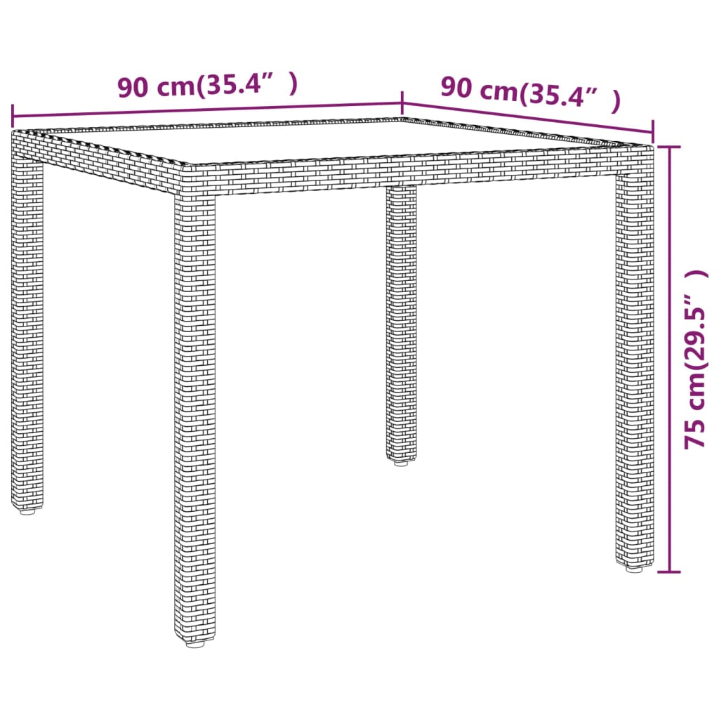 vidaXL Puutarhapöytä harmaa 90x90x75 cm polyrottinki