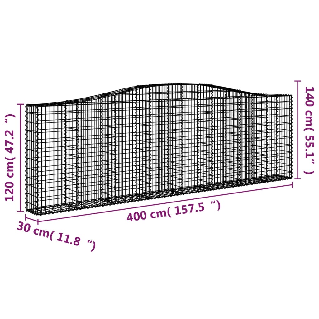 vidaXL Kaareva kivikori 400x30x120/140 cm galvanoitu rauta