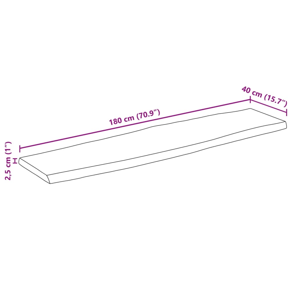 vidaXL Pöytälevy 180x40x2,5 cm elävä reuna täysi mangopuu