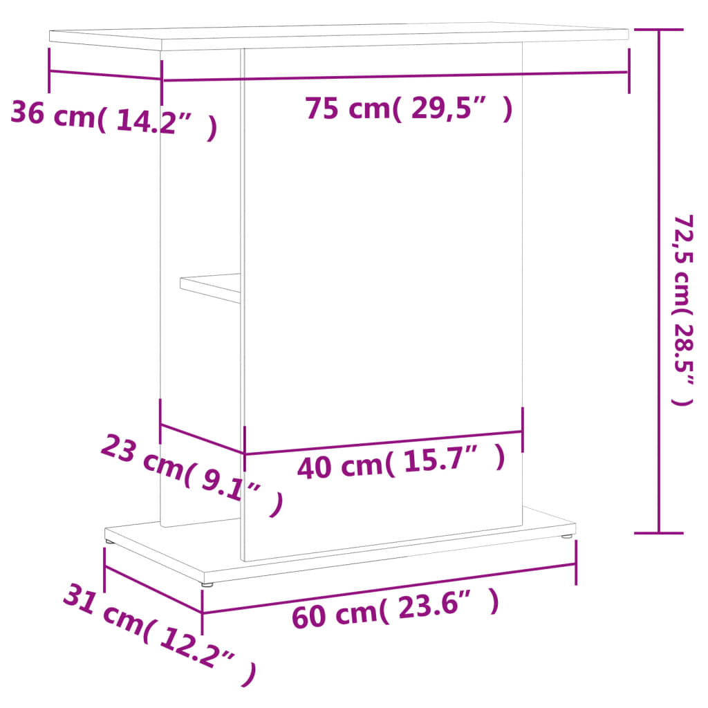 vidaXL Akvaarioteline ruskea tammi 75x36x72,5 cm tekninen puu