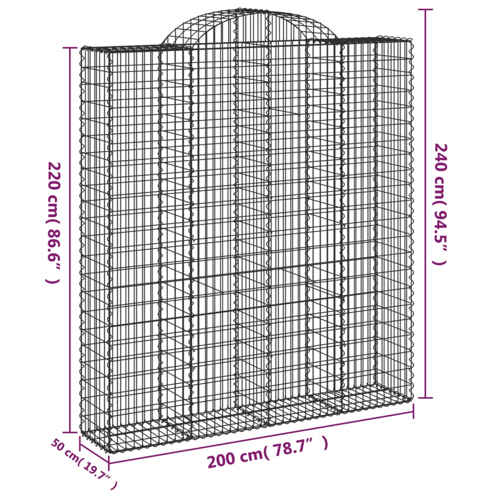 vidaXL Kaarevat kivikorit 3 kpl 200x50x220/240 cm galvanoitu rauta