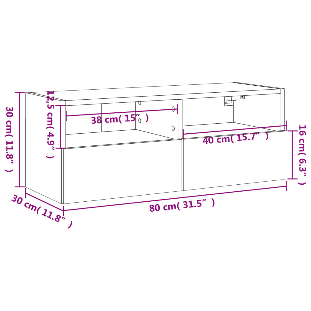 vidaXL TV-seinäkaappi musta 80x30x30 cm tekninen puu