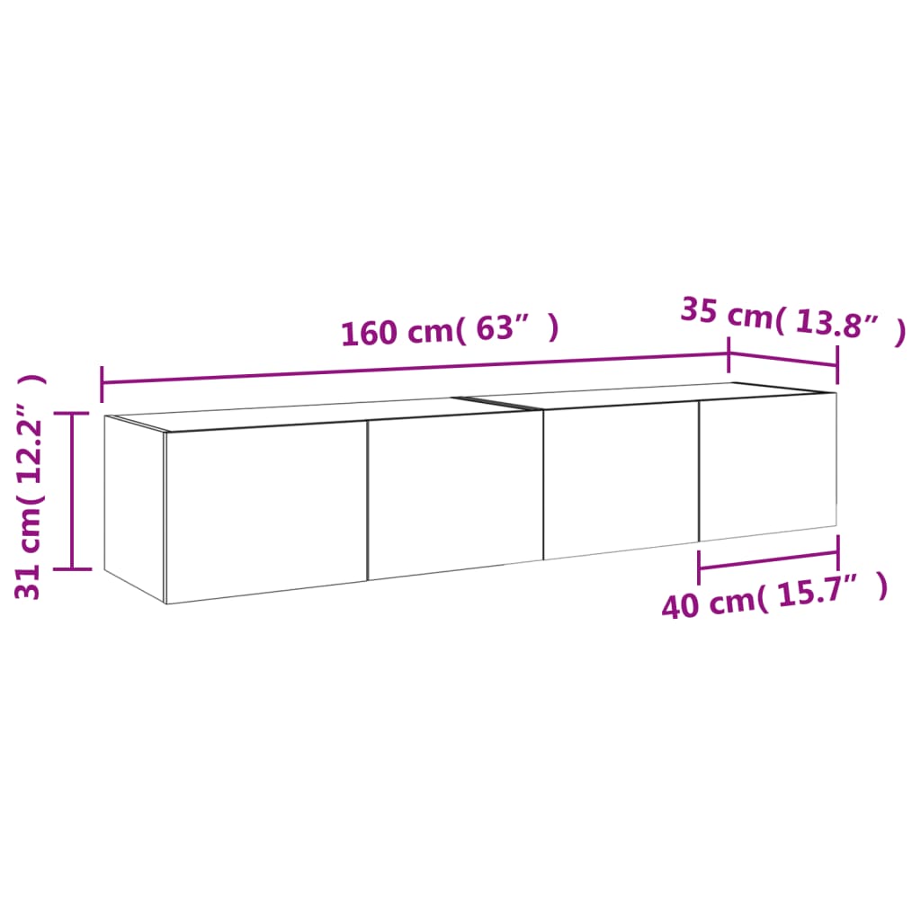 vidaXL TV-seinäkaapit LED-valoilla 2 kpl ruskea tammi 80x35x31 cm