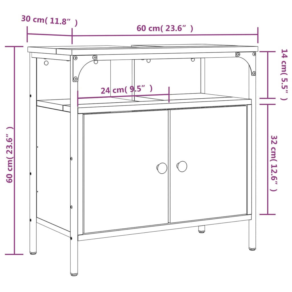 vidaXL Kylpyhuoneen pesuallaskaappi savutammi 60x30x60 cm tekninen puu