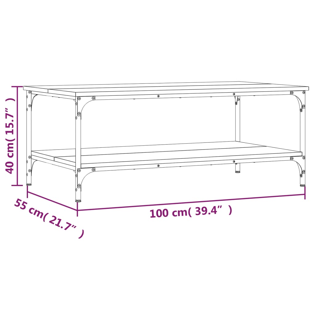 vidaXL Sohvapöytä savutammi 100x55x40 cm tekninen puu