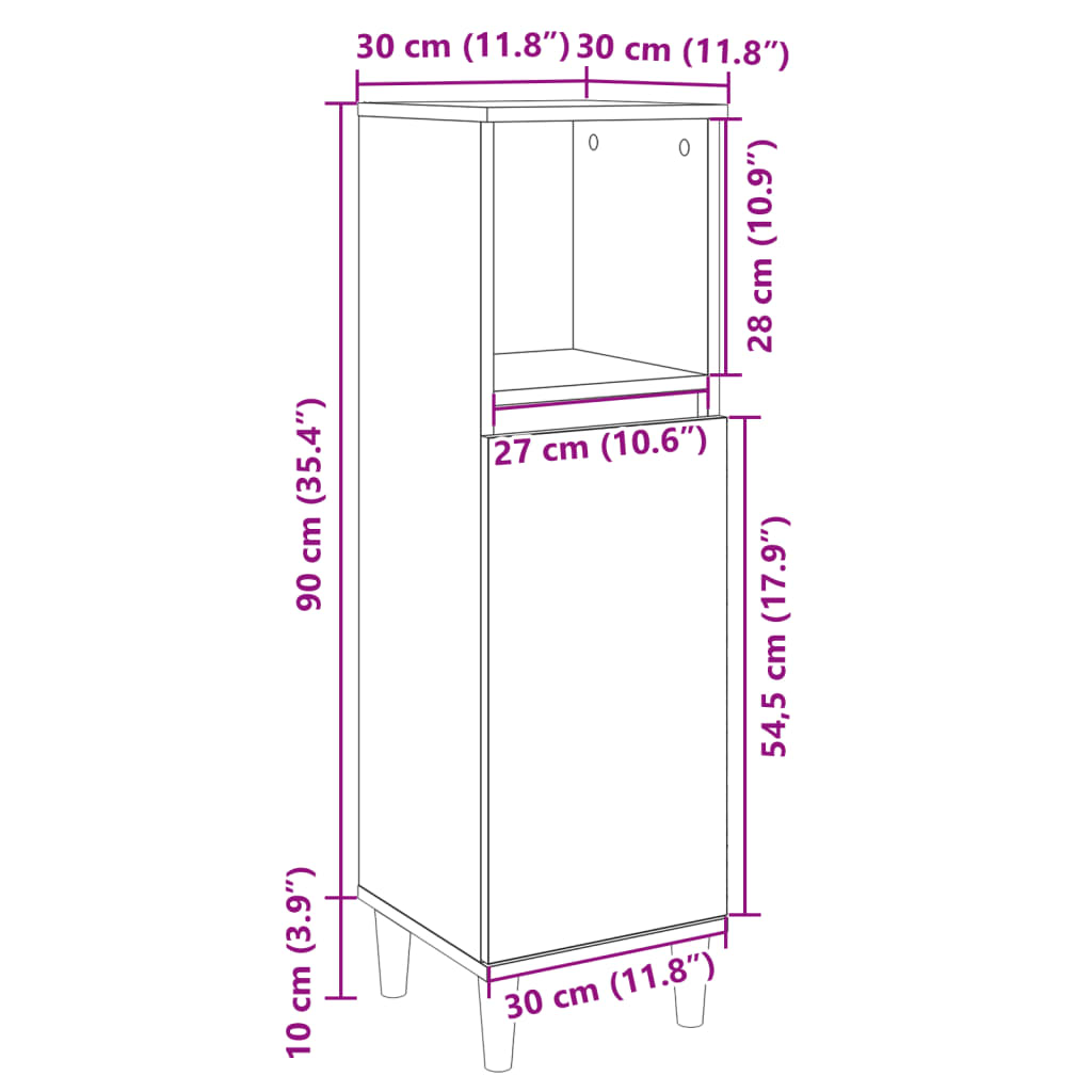 vidaXL Kylpyhuoneen kaappi Sonoma-tammi 30x30x100 cm tekninen puu