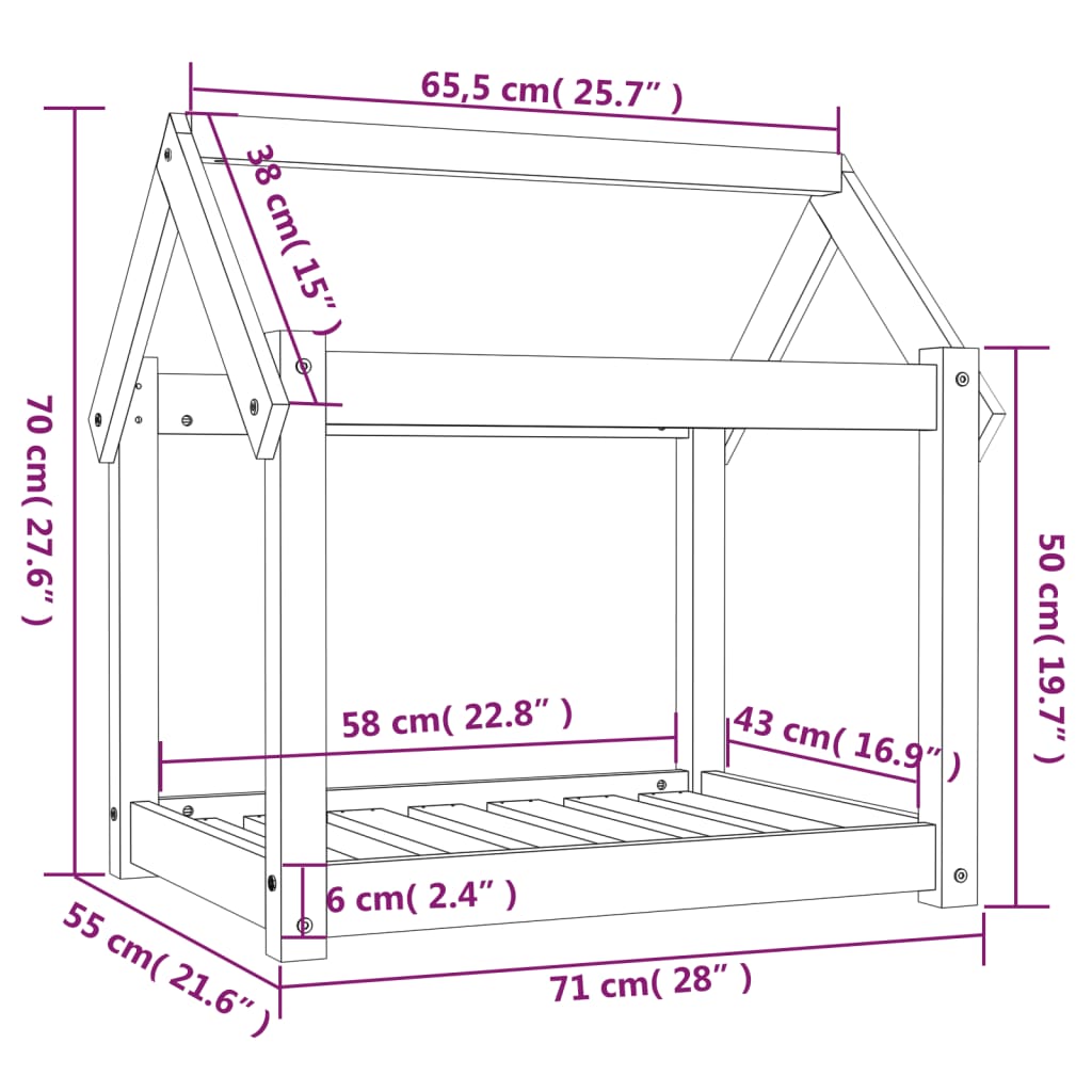 vidaXL Koiransänky musta 71x55x70 cm täysi mänty