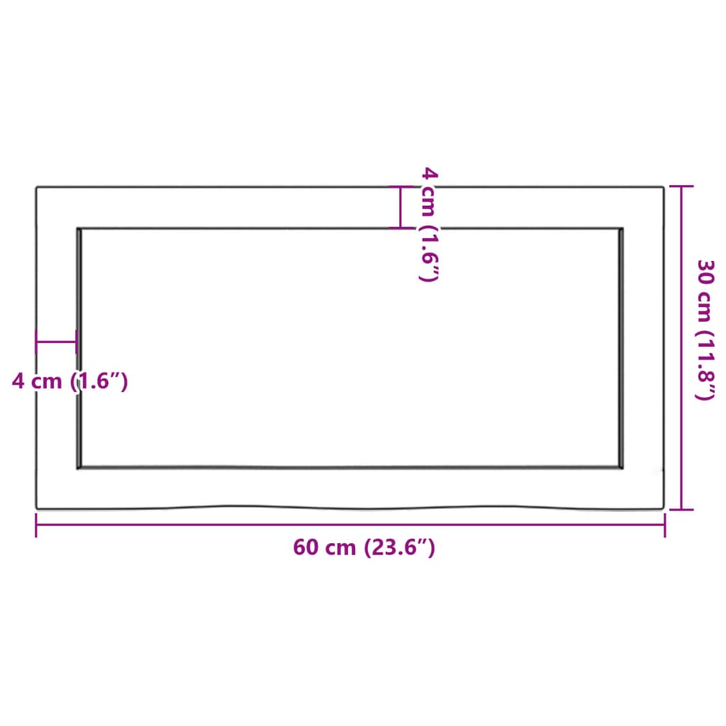 vidaXL Kylpyhuoneen työtaso 60x30x(2-6) cm käsittelemätön täysi puu