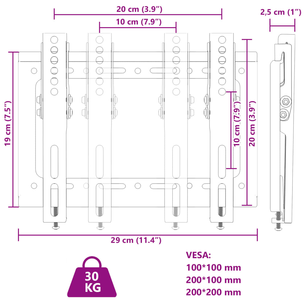 vidaXL TV-seinäkiinnike 14"-42" ruuduille Max VESA 200x200 mm 30 kg