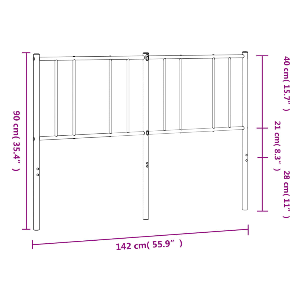 vidaXL Metallinen sängynpääty valkoinen 135 cm