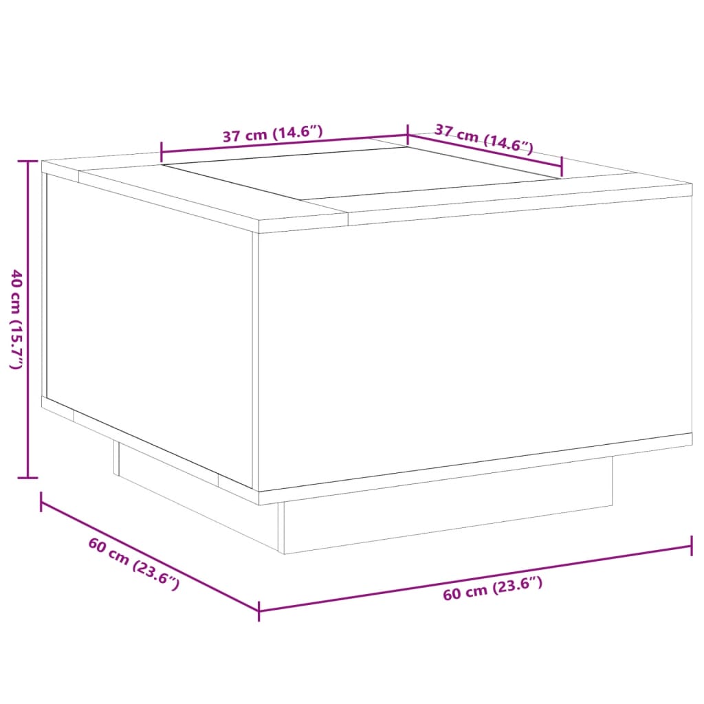 vidaXL Sohvapöytä LED-valoilla betoninharmaa 60x60x40 cm tekninen puu