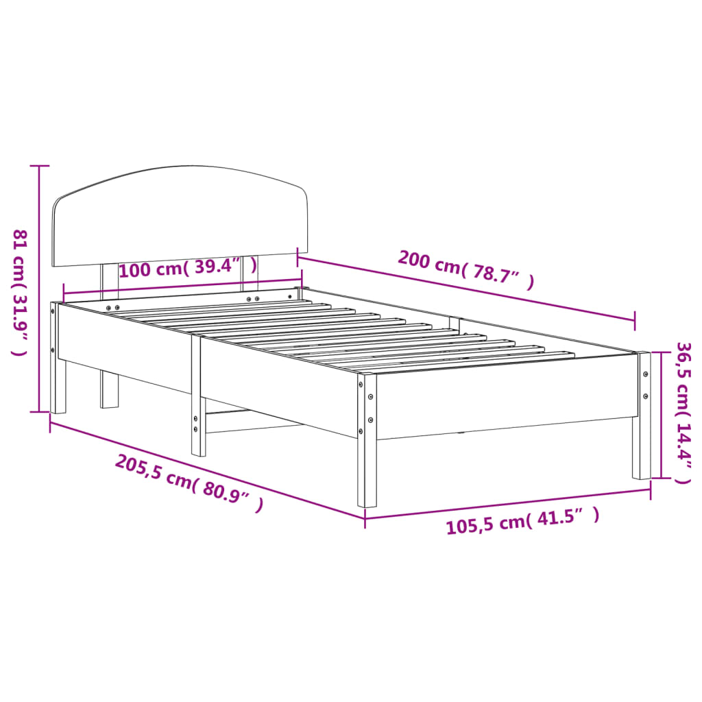 vidaXL Sänky ilman patjaa vahanruskea 100x200 cm täysi mänty