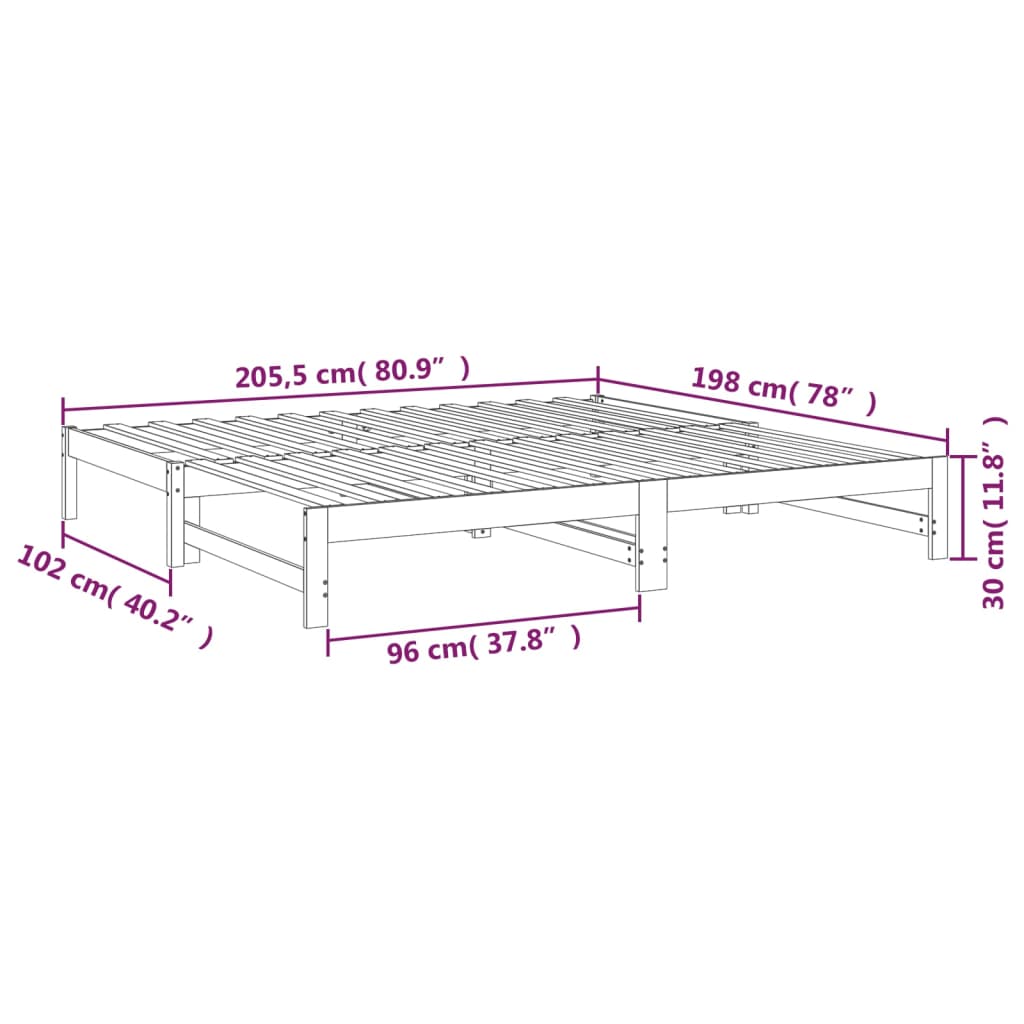 vidaXL Sohvasänky ulosvedettävä harmaa 2x (100x200) cm täysi mänty