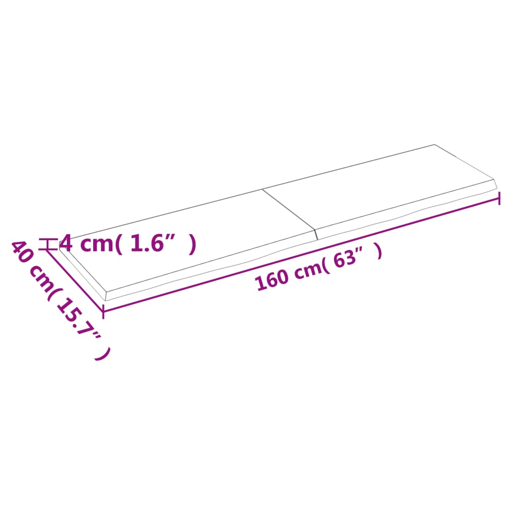 vidaXL Kylpyhuoneen työtaso 160x40x(2-4) cm käsittelemätön täysi puu