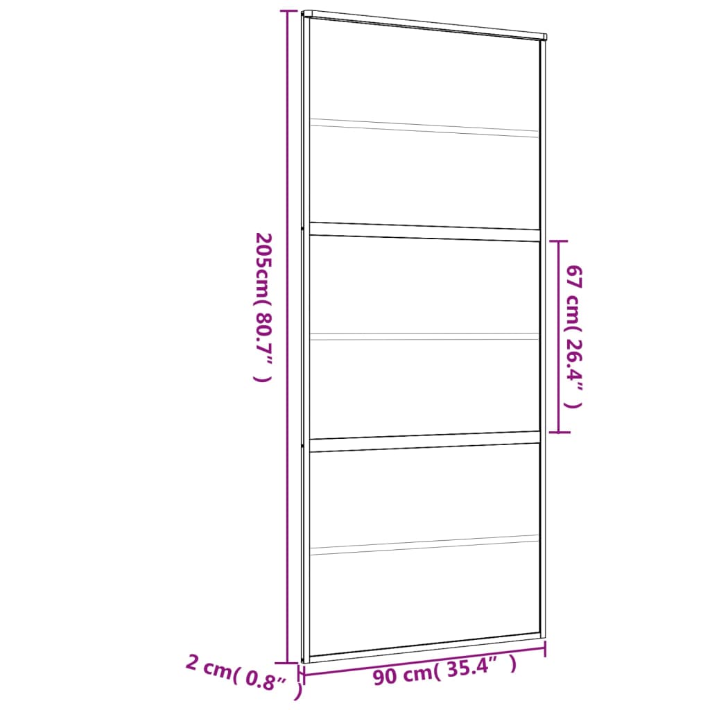 vidaXL Liukuovi kulta 90x205 cm himmeä ESG-lasi ja alumiini