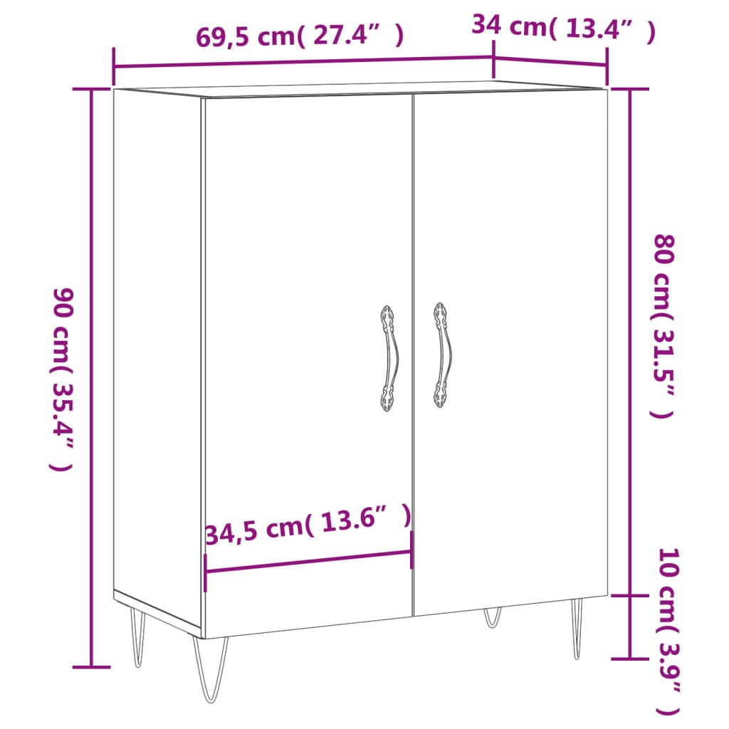 vidaXL Senkki betoninharmaa 69,5x34x90 cm tekninen puu