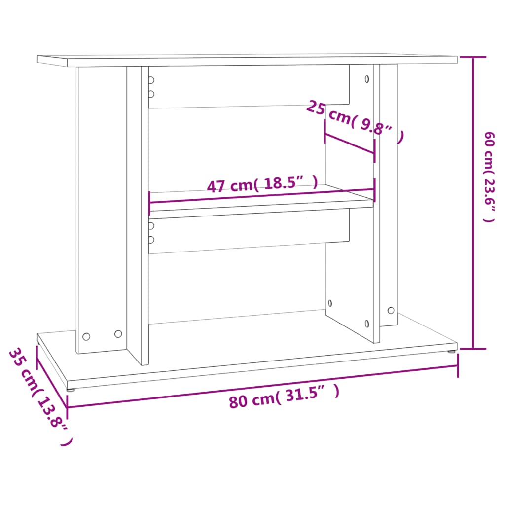 vidaXL Akvaarioteline harmaa Sonoma 80x35x60 cm tekninen puu