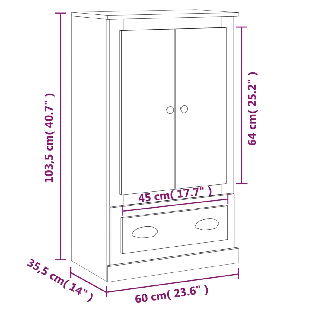 vidaXL Kaappi ruskea tammi 60x35,5x103,5 cm tekninen puu