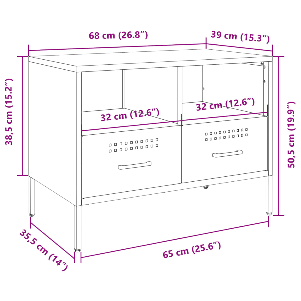 vidaXL TV-taso sinapinkeltainen 68x39x50,5 cm teräs