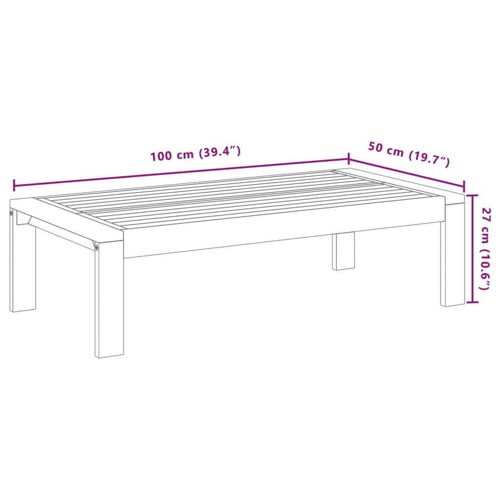 vidaXL Puutarhapöytä 100x50x27 cm täysi akasiapuu