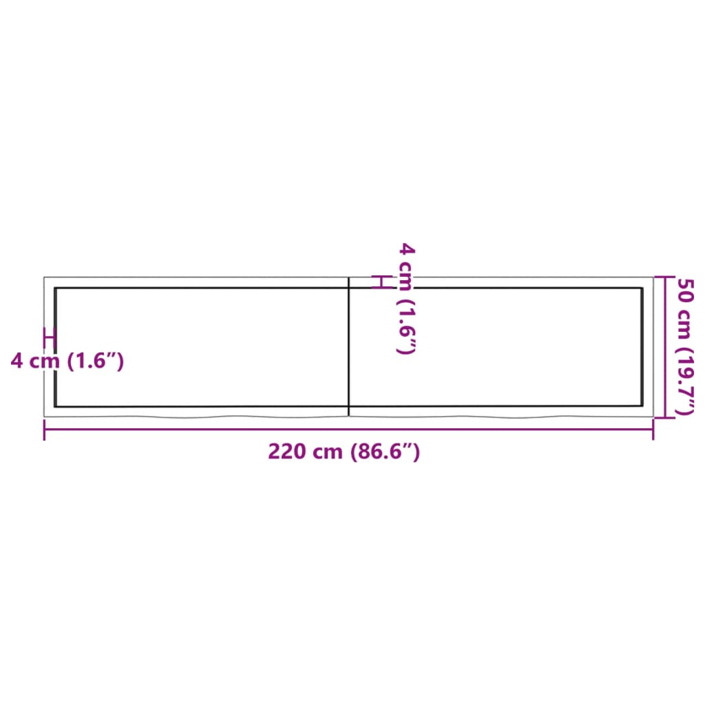 vidaXL Kylpyhuoneen työtaso 220x50x(2-6) cm käsittelemätön täysi puu