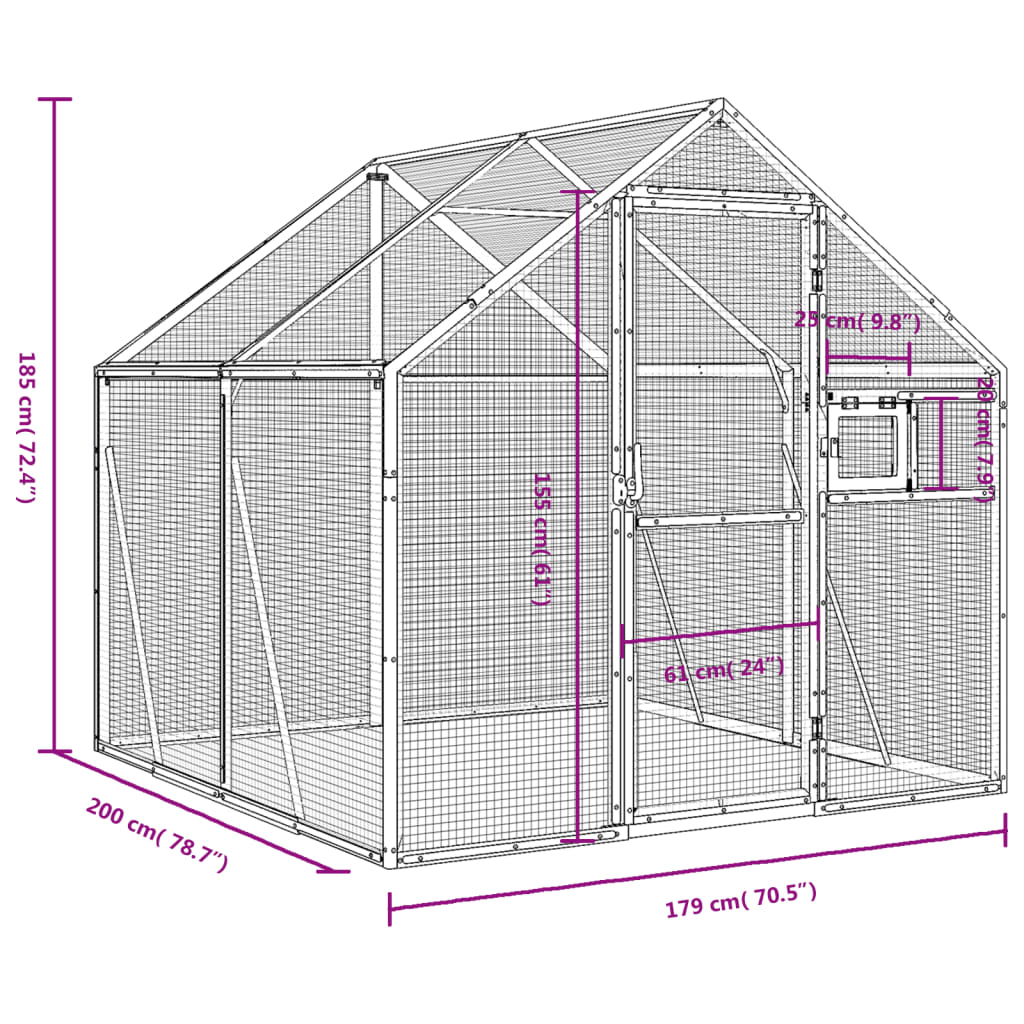 vidaXL Aviaario hopea 1,79x2x1,85 m alumiini