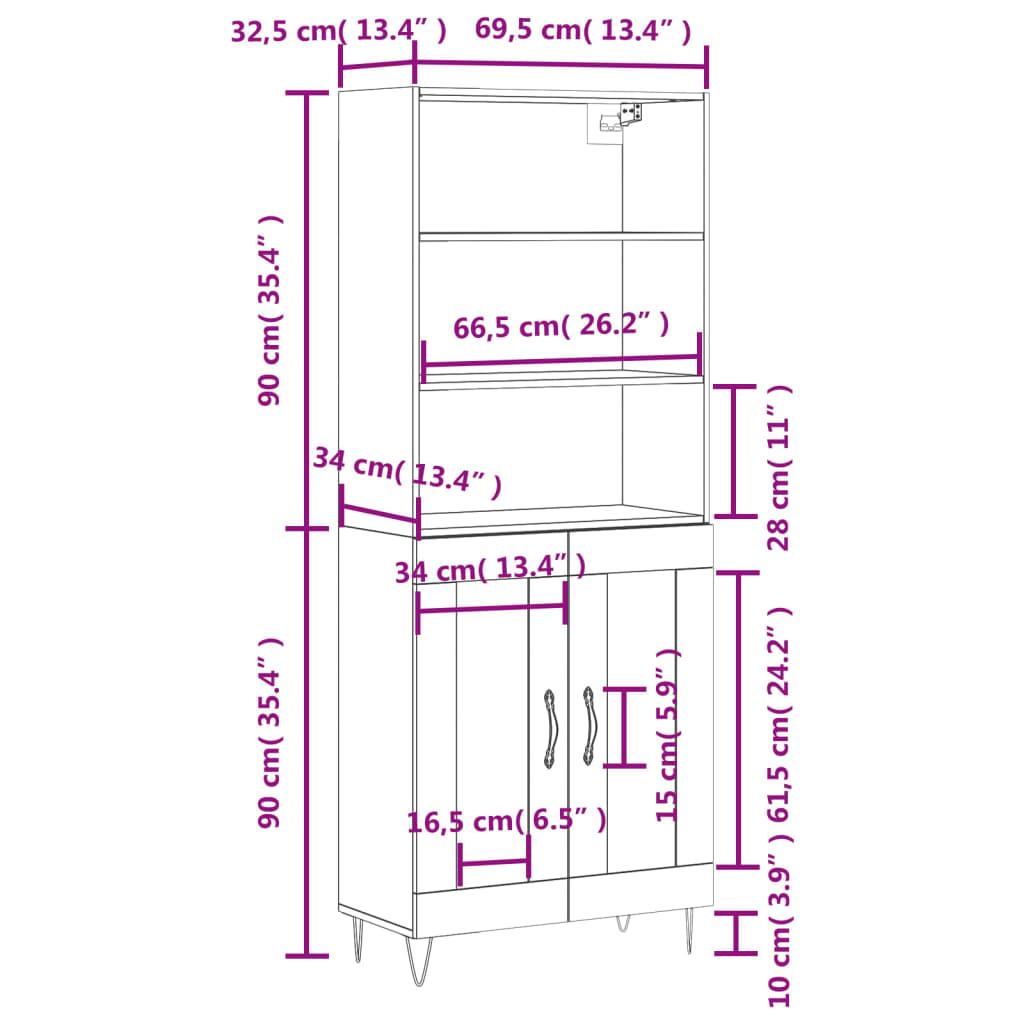 vidaXL Kaappi savutammi 69,5x34x180 cm tekninen puu