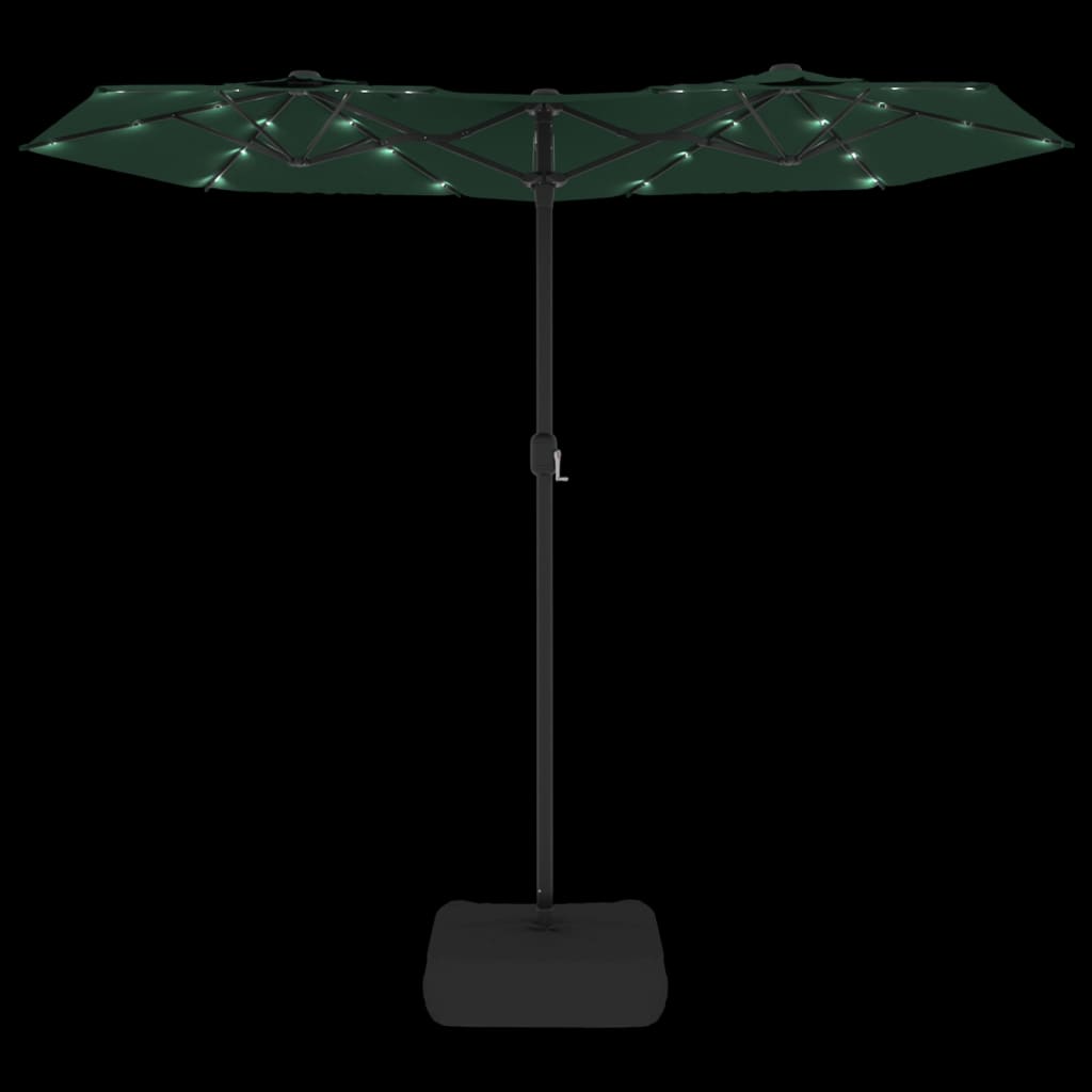 vidaXL Kaksipäinen aurinkovarjo LED-valot vihreä 316x240 cm