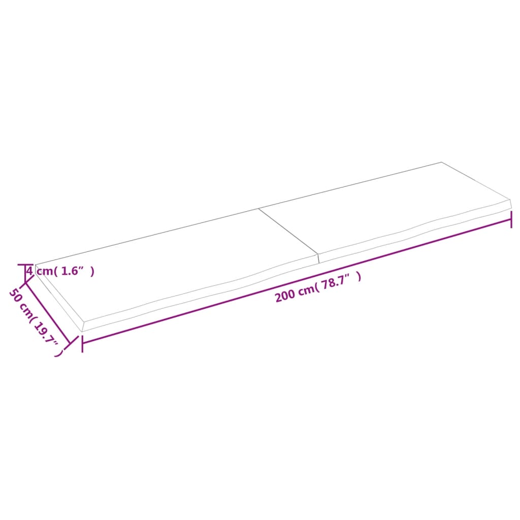 vidaXL Pöytälevy 200x50x(2-4) cm käsittelemätön täystammi