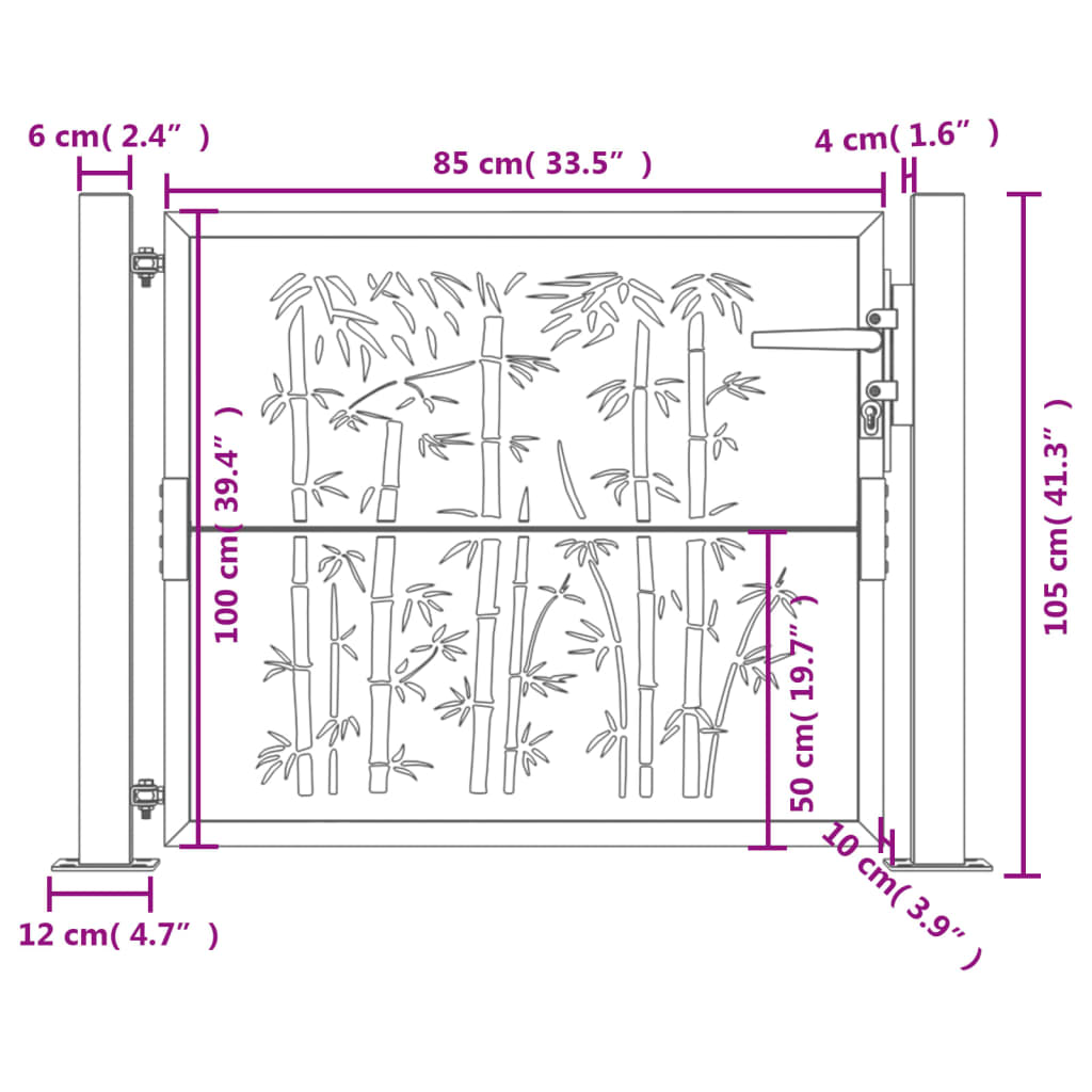 vidaXL Puutarhaportti antrasiitti 105x105 cm teräs bambukuvio